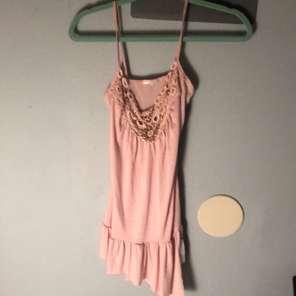 Pink embroidered spaghetti strapped top